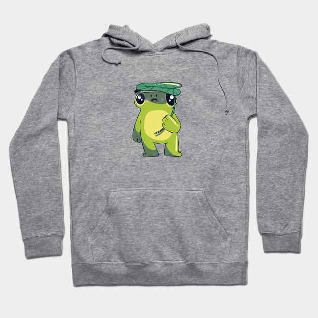 Cute Frog Holding a Leaf Umbrella Cottagecore Aesthetic Hoodie by uncommontee